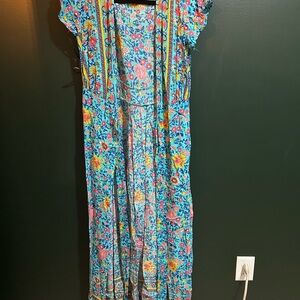 Floral Maxi WRAP Dress with Cap Sleeves